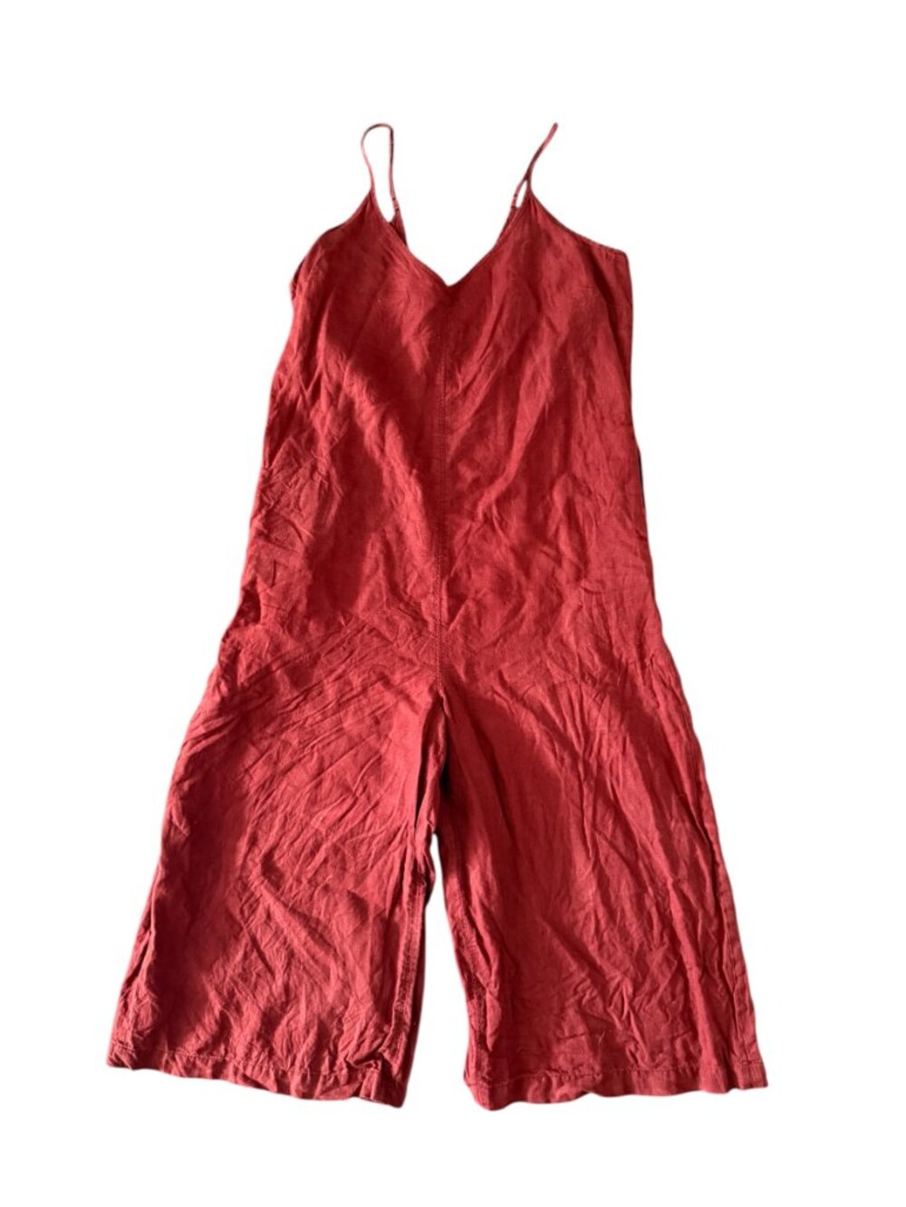 Athleta Cinnamon La Paz Wide Leg Linen Romper- Pockets- Adjustable Strap- 8 - Picture 6 of 13